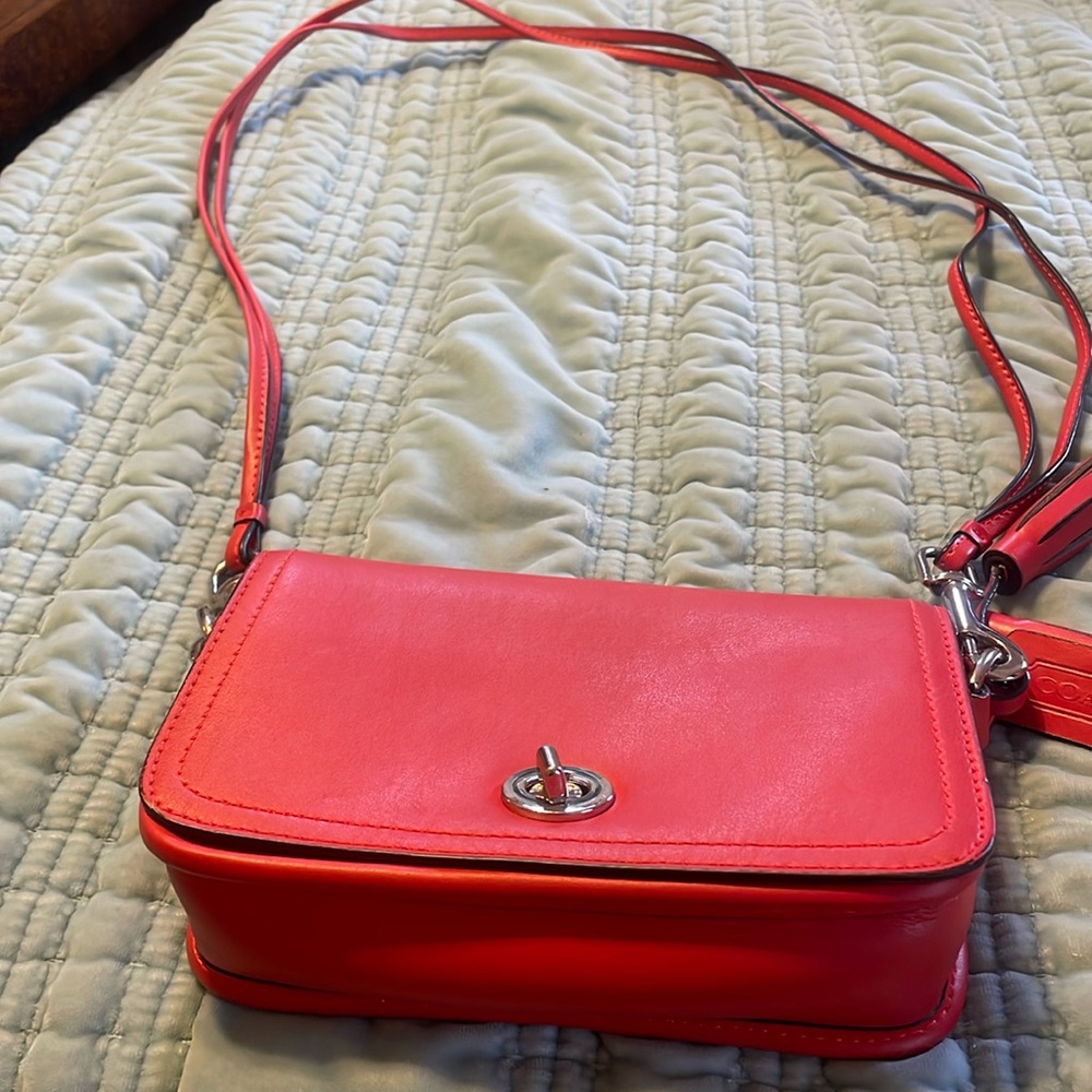 Coach red leather crossbody